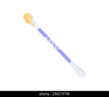 Cera per orecchie sul bastone. Tampone per la pulizia delle orecchie. Pulizia delle orecchie con logo in cotone. La cera d'orecchio sulla plastica gira il disegno e l'illustrazione del vettore delle orecchie Illustrazione Vettoriale