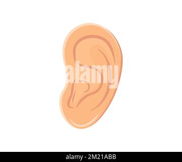 Design con logo Human Ear su sfondo bianco. Icona udito icona Ascolta audio SENSE. Disegno e illustrazione dell'organo uditivo e del vettore di equilibrio. Illustrazione Vettoriale