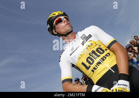 Lo sloveno Primoz Roglic del Team LottoNL-Jumbo ha mostrato nella quattordicesima tappa della 99th edizione della gara ciclistica giro d'Italia, 210km da Alpago a Corvara sabato 21 maggio 2016, in Italia. Foto Stock