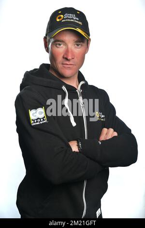 Il francese Thomas Voeckler di Direct Energie si pone per il fotografo in vista della presentazione delle squadre per la gara ciclistica di Baloise Belgium Tour, martedì 24 maggio 2016, a Beveren. Foto Stock