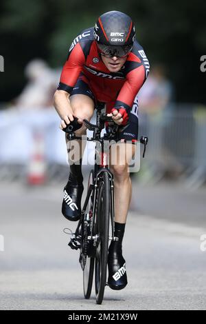 Il belga ben Hermans del BMC Racing Team ha illustrato in azione durante la gara individuale maschile dei campionati belgi, a Postel, mol, giovedì 23 giugno 2016. Foto Stock