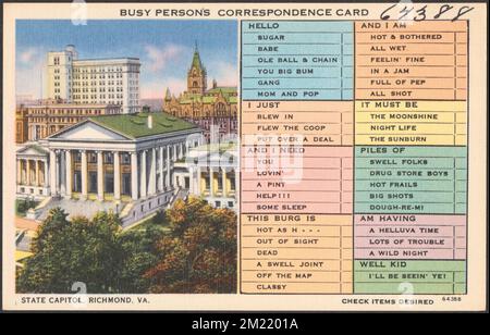 Carta corrispondenza occupato. State capitol, Richmond, Virginia , Capitols, Tichnor Brothers Collection, cartoline degli Stati Uniti Foto Stock