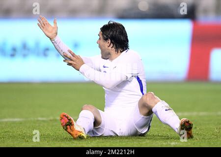 Il Perparim Hetemaj finlandese reagisce durante una partita di calcio amichevole tra la nazionale belga Red Devils e la nazionale finlandese, mercoledì 01 giugno 2016, a Bruxelles. Foto Stock