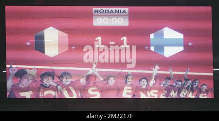 L'immagine mostra il tabellone dopo una partita di calcio amichevole tra la nazionale belga Red Devils e la nazionale finlandese, mercoledì 01 giugno 2016, a Bruxelles. Foto Stock