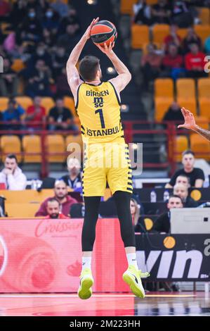 Atene, Lombardia, Grecia. 13th Dec, 2022. 1 METECAN BIRSEN di Fenerbahce durante la partita Eurolega della Turkish Airlines tra Olympiacos Piraeus e Fenerbahce Beko Istanbul allo stadio della pace e dell'amicizia il 13 dicembre 2022 a Piraeus, Grecia (Credit Image: © Stefanos Kyriazis/ZUMA Press Wire) Foto Stock