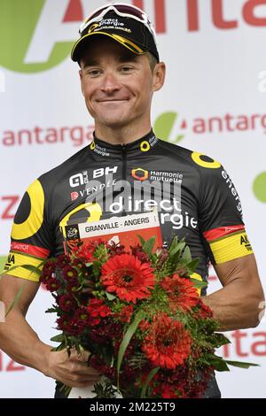 Il francese Thomas Voeckler di Direct Energie ha illustrato dopo la terza tappa della 103rd° edizione della gara ciclistica Tour de France, a 223,5 km da Granville ad Angers, lunedì 04 luglio 2016, Francia. Foto Stock