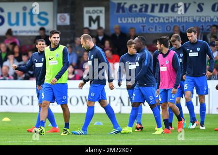 I giocatori di Genk hanno mostrato durante il riscaldamento di una partita di calcio tra la Cork City F.C. irlandese e la KRC Genk belga, a Cork, Irlanda, giovedì 04 agosto 2016, la tappa di ritorno del terzo turno di qualificazione nella competizione Europa League. La prima tappa si è conclusa con una vittoria Genk del 1-0. Foto Stock