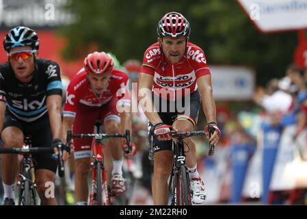 Il belga Maxime Monfort di Lotto Soudal nella foto durante la nona tappa della 71st° edizione della gara ciclistica Vuelta, a 164,5 km da Cistierna a Oviedo, Spagna, domenica 28 agosto 2016. Foto Stock