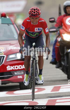 Il colombiano Nairo Quintana del Movistar Team in azione alla quindicesima tappa della 71st edizione della gara ciclistica Vuelta, a 118,5 km da Sabinanigo ad Aramon Formigal, Spagna, domenica 04 settembre 2016. Foto Stock