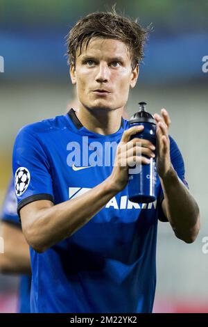 Jelle Vossen del Club, foto dopo una partita del primo giorno della fase di gruppo del concorso UEFA Champions League tra la squadra di calcio belga di prima divisione Club Brugge KV e il club inglese Leicester City F.C. del gruppo G di Brugge, mercoledì 14 settembre 2016. FOTO DI BELGA JASPER JACOBS Foto Stock