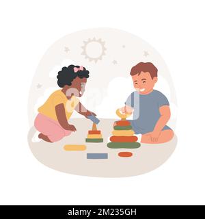Piramide giocattolo isolato cartone animato illustrazione vettoriale. Bambini piccoli che giocano con giocattoli piramidali educativi, apprendimento precoce, giochi del cervello, sviluppo mentale, attività di svago cartoni animati vettoriali. Illustrazione Vettoriale