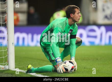 Davy Roef, portiere di Anderlecht, è stato raffigurato durante la partita della Jupiler Pro League tra RSC Anderlecht e KV Oostende, ad Anderlecht, Bruxelles, domenica 06 novembre 2016, il giorno 14 del campionato di calcio belga. BELGA PHOTO VIRGINIE LEFOUR Foto Stock