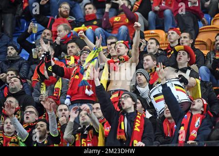 I tifosi belgi hanno mostrato prima dell'inizio di una partita amichevole della nazionale belga di calcio Red Devils contro i Paesi Bassi, mercoledì 09 novembre 2016, ad Amsterdam, Paesi Bassi. FOTO DI BELGA DIRK WAEM Foto Stock