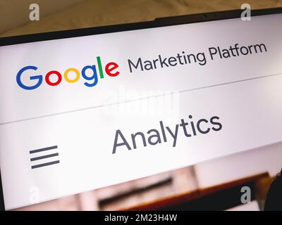 KONSKIE, POLAND - December 13, 2022: Google Marketing Platform showing Analytics tool on their website displayed on laptop computer screen Stock Photo