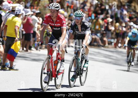 Dutch Koen de Kort of Trek-Segafredo rides the fifth stage of the 19th edition of the Tour Down Under cycling race, 151,5 km from McLaren Vale to Willunga Hill, on Saturday 21 January 2017, in Australia. BELGA PHOTO YUZURU SUNADA  Stock Photo