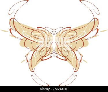 Farfalla lineare con cuore isolato su bianco per vacanze o eventi. Simbolo decorativo a farfalla per tessuti, emblemi, tessuti, interni, moda Foto Stock