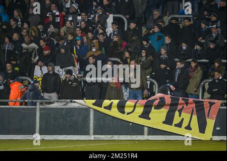 Eupen's supporters pictured during the Jupiler Pro League match between KAS Eupen and Waasland-Beveren, in Eupen, Saturday 04 February 2017, on day 25 of the Belgian soccer championship. BELGA PHOTO NICOLAS LAMBERT Stock Photo