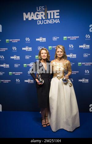 L'attrice Astrid Whettnall e l'attrice Virginie Efira hanno partecipato alla 7th edizione della cerimonia di premiazione Magritte du Cinema, sabato 04 febbraio 2017, a Bruxelles. I premi sono premiati ai film dei produttori belgi di lingua francese. FOTO DI BELGA LAURIE DIEFFEMBACQ Foto Stock