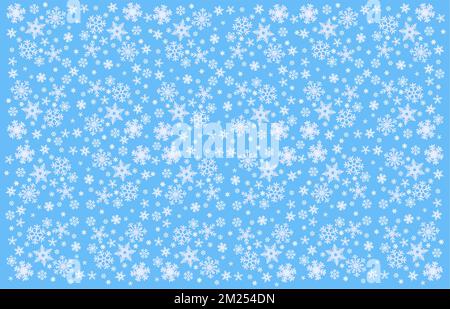 Vari fiocchi di neve su sfondo blu - illustrazione digitale. Foto Stock