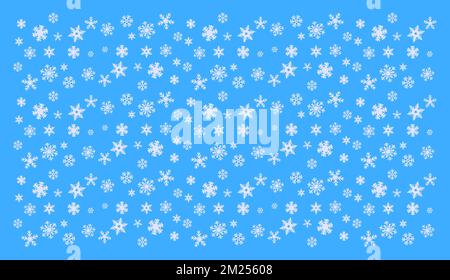 Vari fiocchi di neve su sfondo blu - illustrazione digitale. Foto Stock