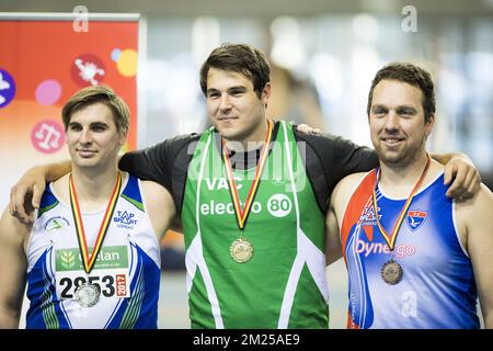 Philip Milanov, belga, ritratto durante i campionati belgi di atletica indoor, sabato 18 febbraio 2017, a Topsporthal Vlaanderen a Gent. FOTO DI BELGA JASPER JACOBS Foto Stock