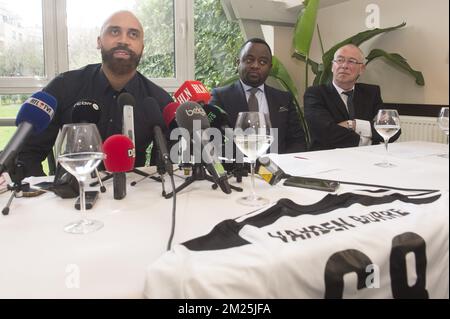 Anthony Vanden Borre, Coco Nkongolo e Pierre Rousseau hanno illustrato la carriera di Anthony Vanden Borre, giovedì 02 marzo 2017 a Bruxelles. BELGA FOTO FILIP DE SMET Foto Stock