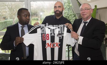 Coco Nkongolo, Anthony Vanden Borre e Pierre Rousseau hanno illustrato la carriera di Anthony Vanden Borre, giovedì 02 marzo 2017 a Bruxelles. BELGA FOTO FILIP DE SMET Foto Stock