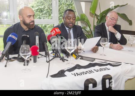 Anthony Vanden Borre, Coco Nkongolo e Pierre Rousseau hanno illustrato la carriera di Anthony Vanden Borre, giovedì 02 marzo 2017 a Bruxelles. BELGA FOTO FILIP DE SMET Foto Stock