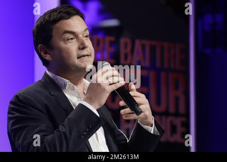 Thomas Piketty speeche in un incontro con il candidato alle elezioni presidenziali francesi per il partito socialista francese di sinistra Benoit Hamon, martedì 21 marzo 2017, a Bruxelles. FOTO DI BELGA THIERRY ROGE Foto Stock