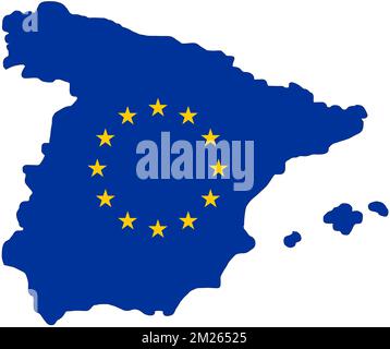 Carta della Spagna con bandiera dell'Unione europea (UE) Foto Stock