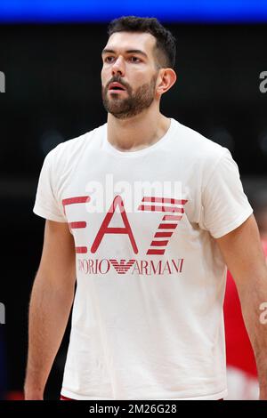 Milano, Italia. 11th Dec, 2022. Italia, Milano, 11 2022 dicembre: Giampaolo Ricci (Armani Milan forward) durante il warm up sulla partita di basket EA7 Emporio Armani Milano vs Unahhotels Reggio Emilia, LBA 2022-2023 day10 al Mediolanum Forum (Credit Image: © Fabrizio Bertani/Pacific Press via ZUMA Press Wire) Foto Stock