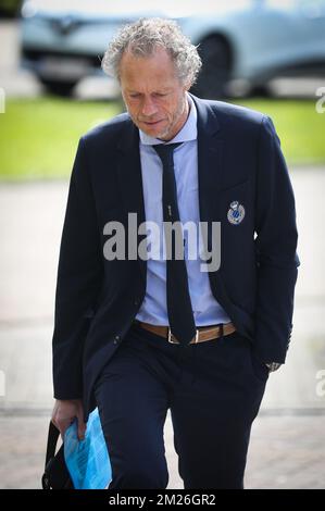 L'allenatore capo del Club Michel Preud'homme arriva per un'audizione del comitato per le controversie della Royal Belgian Soccer Union (KBVB - URBSFA), martedì 18 aprile 2017, a Bruxelles. BELGA PHOTO VIRGINIE LEFOUR Foto Stock