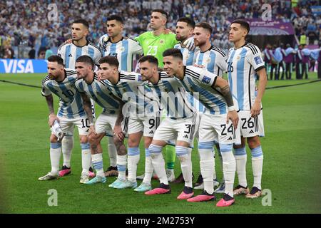 Giocatori dell'Argentina prima della Coppa del mondo FIFA 2022, incontro di calcio semifinale tra Argentina e Croazia il 13 dicembre 2022 allo stadio Lusail di al Daayen, Qatar - Foto Jean Catuffe / DPPI Foto Stock