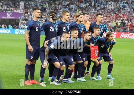 Giocatori della Croazia prima della Coppa del mondo FIFA 2022, incontro di calcio semifinale tra Argentina e Croazia il 13 dicembre 2022 allo stadio Lusail di al Daayen, Qatar - Foto Jean Catuffe / DPPI Foto Stock