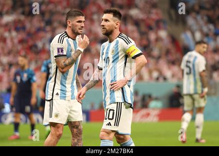 Lionel messi di Argentina durante la Coppa del mondo FIFA 2022, incontro di calcio semifinale tra Argentina e Croazia il 13 dicembre 2022 allo stadio di Lusail di al Daayen, Qatar - Foto Jean Catuffe / DPPI Foto Stock