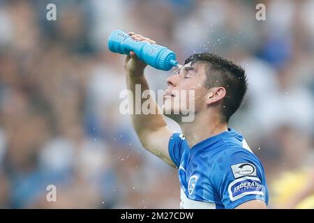 Ruslan Malinovsky di Genk ha mostrato durante la partita della Jupiler Pro League tra KRC Genk e STVV, a Genk, sabato 27 maggio 2017, la finale del Play-off 2B del campionato di calcio belga. FOTO DI BELGA BRUNO FAHY Foto Stock