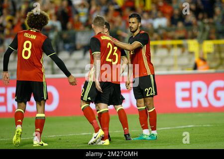 I giocatori belgi hanno mostrato a Bruxelles, lunedì 05 giugno 2017, dopo una partita amichevole tra la nazionale belga di calcio Red Devils e la Repubblica Ceca. FOTO DI BELGA BRUNO FAHY Foto Stock