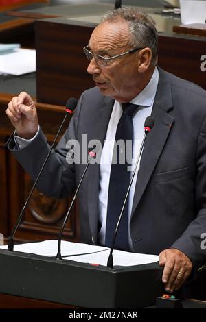 Francis Delperee del CDH ha illustrato nel corso di una sessione plenaria della Camera al Parlamento federale a Bruxelles, giovedì 15 giugno 2017. FOTO DI BELGA DIRK WAEM Foto Stock