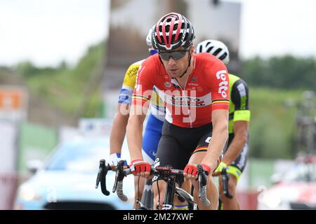 Il belga Jurgen Roelandts di Lotto Soudal ha ritratto in azione durante la corsa d'élite maschile ai campionati belgi di ciclismo, domenica 25 giugno 2017, ad Anversa. FOTO DI BELGA DAVID STOCKMAN Foto Stock