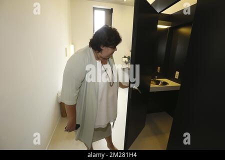 Ministro della Sanità e degli Affari sociali Maggie De Block, nella foto dell'apertura del centro psichiatrico forense ad Anversa, giovedì 29 giugno 2017. FOTO DI BELGA NICOLAS MAETERLINCK Foto Stock