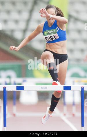 Il belga Nenah De Coninck ha ritratto in azione durante i 400m ostacoli femminili il primo giorno dei campionati di atletica belga, sabato 01 luglio 2017, a Bruxelles. FOTO DI BELGA JASPER JACOBS Foto Stock