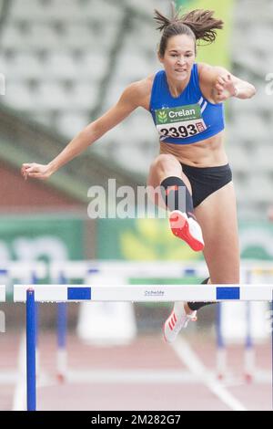 Il belga Nenah De Coninck ha ritratto in azione durante i 400m ostacoli femminili il primo giorno dei campionati di atletica belga, sabato 01 luglio 2017, a Bruxelles. FOTO DI BELGA JASPER JACOBS Foto Stock