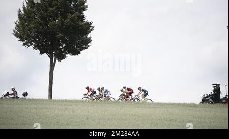 L'immagine mostra il pacco di piloti in azione durante la terza tappa della 104th edizione della gara ciclistica Tour de France, a 212,5 km da Verviers, Belgio a Longwy, Francia, lunedì 03 luglio 2017. Il Tour de France di quest'anno si svolge dal primo al 23rd luglio. FOTO DI BELGA YORICK JANSENS Foto Stock