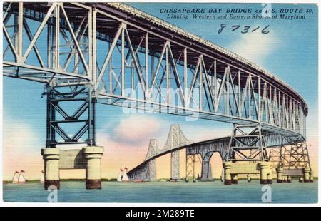 Chesapeake Bay Bridge sulla US Route 50 che collega le sponde occidentali ed orientali del Maryland, Bridges, Tichnor Brothers Collection, cartoline degli Stati Uniti Foto Stock