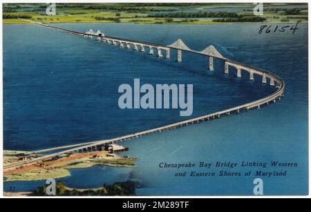 Chesapeake Bay Bridge, che collega le sponde occidentali e orientali del Maryland, Bridges, Tichnor Brothers Collection, cartoline degli Stati Uniti Foto Stock