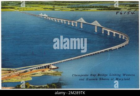 Chesapeake Bay Bridge, che collega le sponde occidentali e orientali del Maryland, Bridges, Tichnor Brothers Collection, cartoline degli Stati Uniti Foto Stock