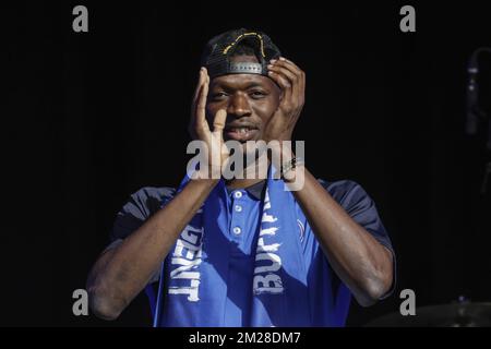 La Coulibaly Kalifa di Gent è stata raffigurata durante la presentazione della squadra al Gentse Feesten della squadra di calcio belga KAA Gent, lunedì 17 luglio 2017 a Gent. FOTO DI BELGA THIERRY ROGE Foto Stock