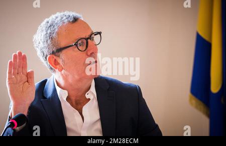 Yvan Mayeur ha illustrato nel corso di una sessione della commissione parlamentare d'inchiesta della Regione di Bruxelles sul Samusocial, a Bruxelles, mercoledì 19 luglio 2017. BELGA FOTO BENOIT DOPPAGNE Foto Stock