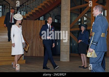 Britain's Prince William, Duke of Cambridge and his wife Kate, the Duchess of Cambridge arrive for an event that creatively tells the story of the four years of war on the Ypres Salient, in Market Square in Ieper (Ypres) part of the commemoration for the centary of Passchendaele, the third battle of Ypres on 30th and 31st July 2017, Sunday 30 July 2017. BELGA PHOTO POOL NICOLAS MAETERLINCK Stock Photo