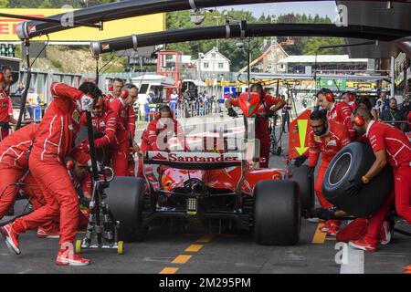 Il pilota tedesco della Ferrari Sebastian Vettel ha illustrato durante le prove libere per il Gran Premio del Belgio F1, a Spa-Francorchamps, venerdì 25 agosto 2017. Il Gran Premio di Formula uno di Spa-Francorchamps si svolge questo fine settimana, dal 25th al 27th agosto. FOTO DI BELGA NICOLAS LAMBERT Foto Stock